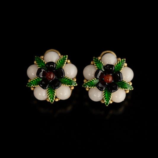 Vintage Enamel Petal Classic Handcrafted Earrings Handcrafted Design