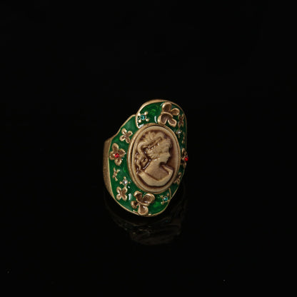 Vintage Enamel Timeless Elegant Open Ring