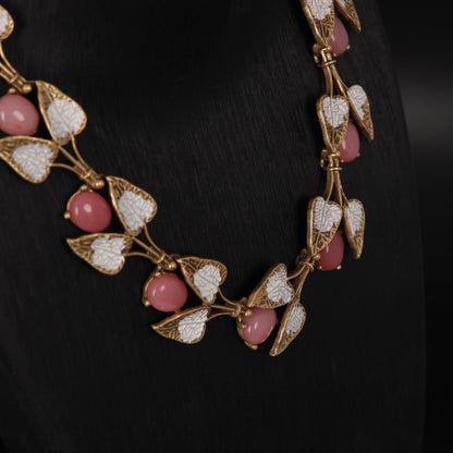 Vintage Enamel Leaf Chic Necklace Handcrafted Design