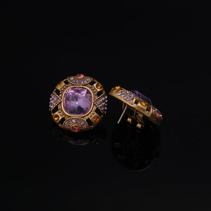 Vintage Elegant Stone Inlay Earrings Handcrafted Design