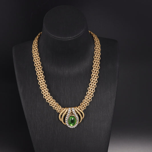 Vintage Glass Artisan Stone Inlay Necklace Gift Jewelry