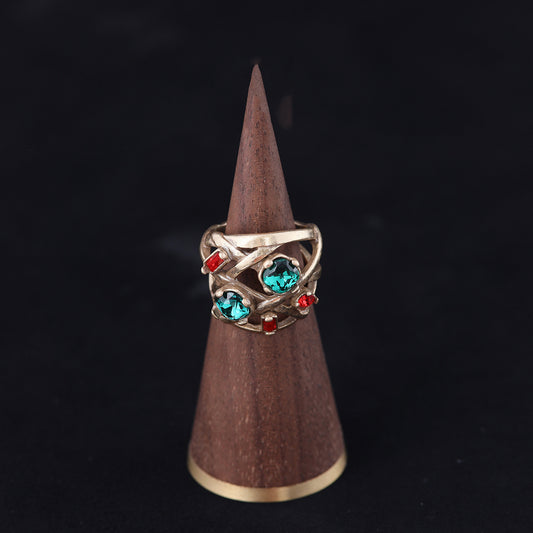 Vintage Geometric Statement Stone Inlay Open Ring Timeless Style
