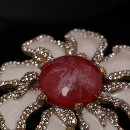 Vintage Agate Floral Artisan Stone Inlay Brooches Handcrafted Design