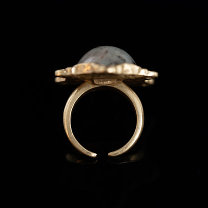 Vintage Natural Stone Geometric Refined Handcrafted Open Ring Gift Jewelry