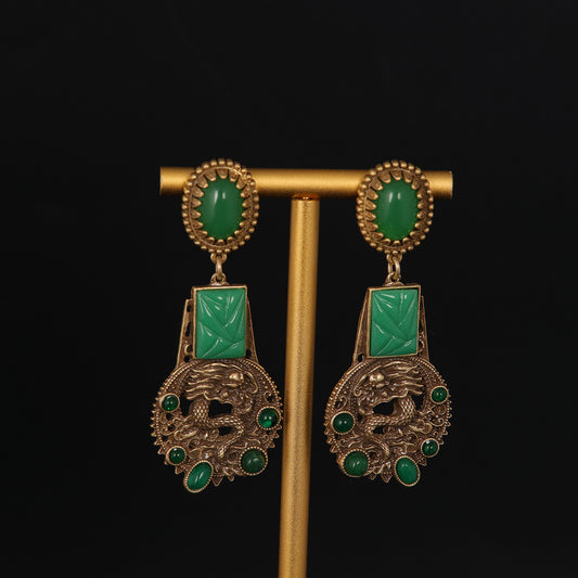 Vintage Agate Statement Stone Inlay Earrings for Women