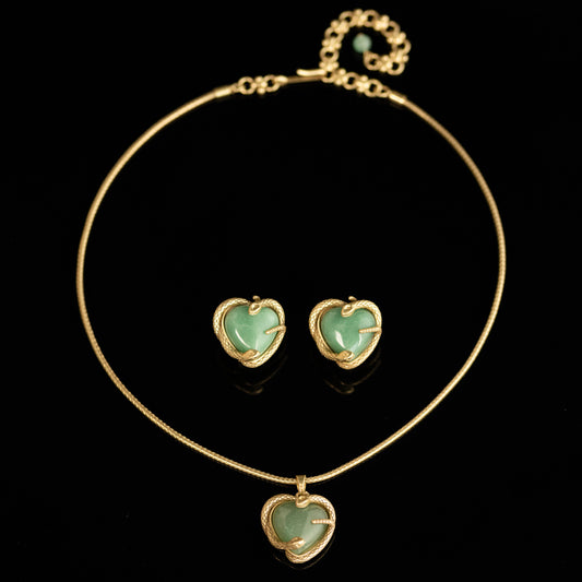 Vintage Royal Natural Stone Heart Jewelry Set