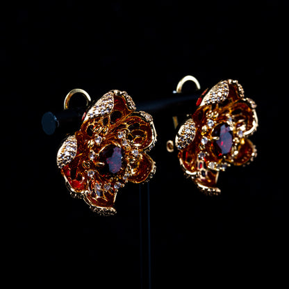 Vintage Cubic Zirconia Floral Chic Stone Inlay Earrings Timeless Style