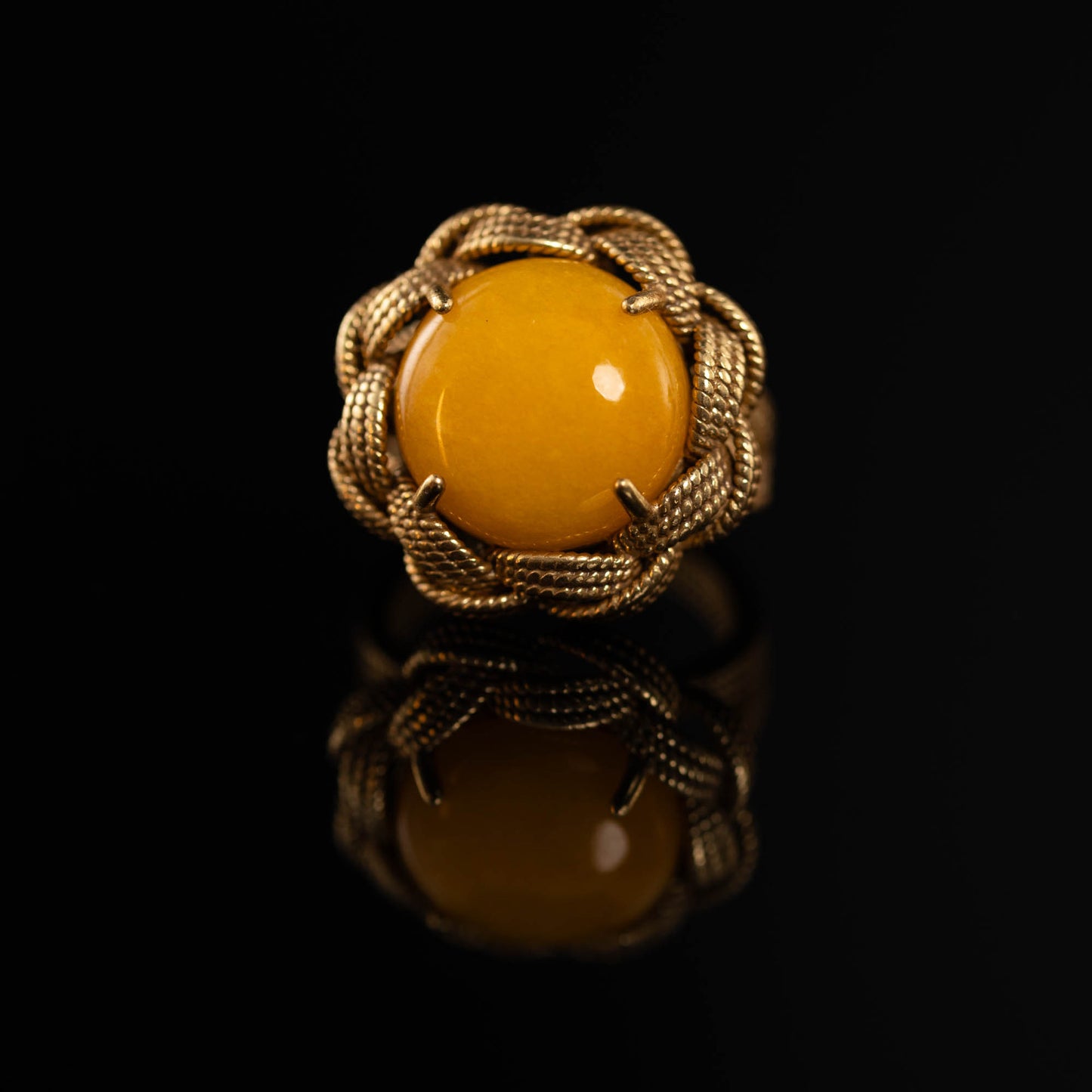 Vintage Natural Stone Geometric Refined Open Ring Handcrafted Design
