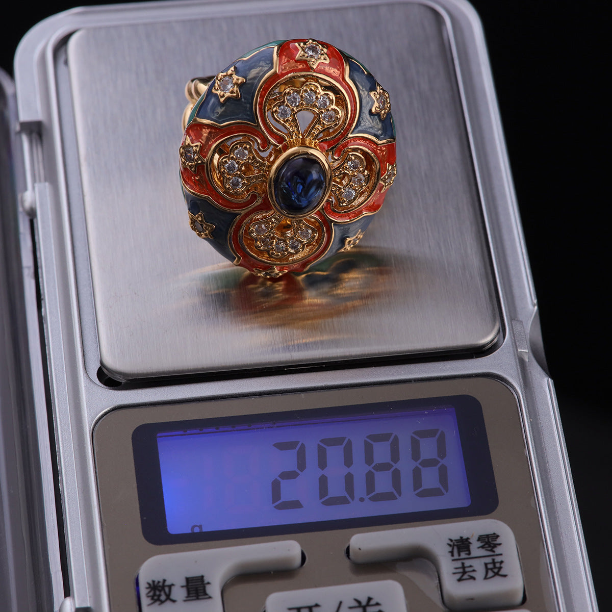 Vintage Enamel Floral Elegant Open Ring Handcrafted Design