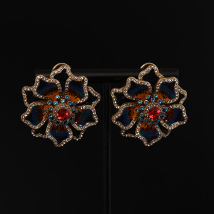 Vintage Enamel Floral Artisan Polished Earrings for Ladies