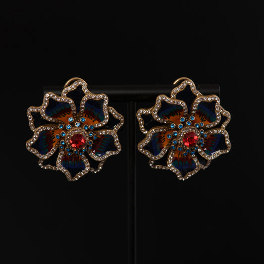 Vintage Enamel Floral Artisan Polished Earrings for Ladies