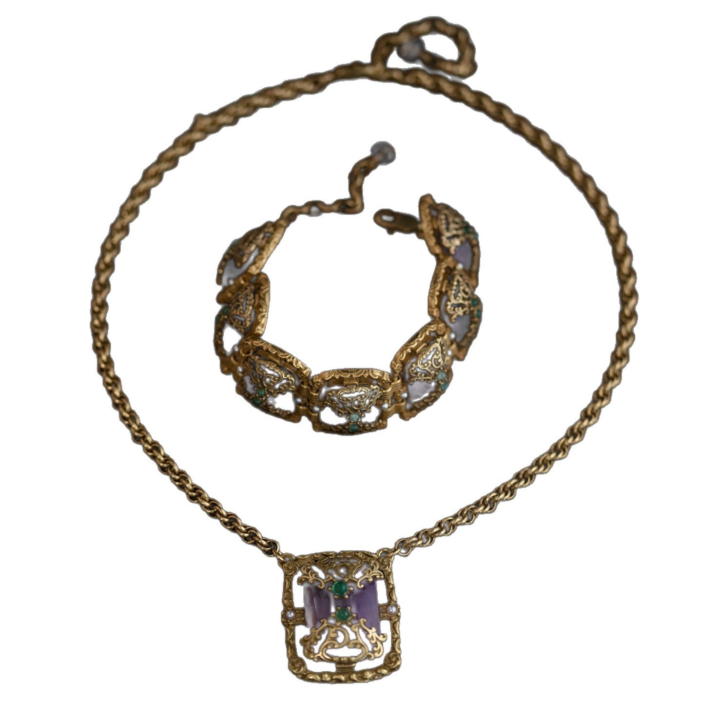 Vintage Royal Agate Geometric Jewelry Set Ornate
