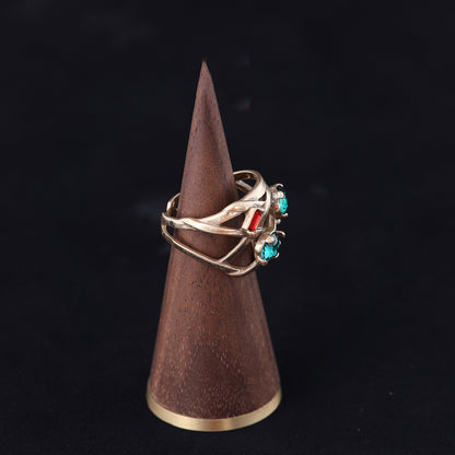 Vintage Geometric Statement Stone Inlay Open Ring Timeless Style