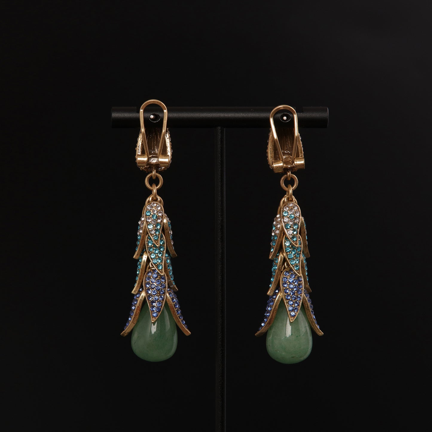 Vintage Natural Stone Leaf Luxury Handcrafted Earrings for Women