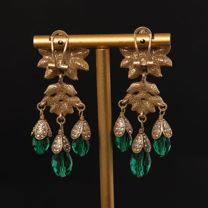 Vintage Crystal Floral Artisan Earrings for Women