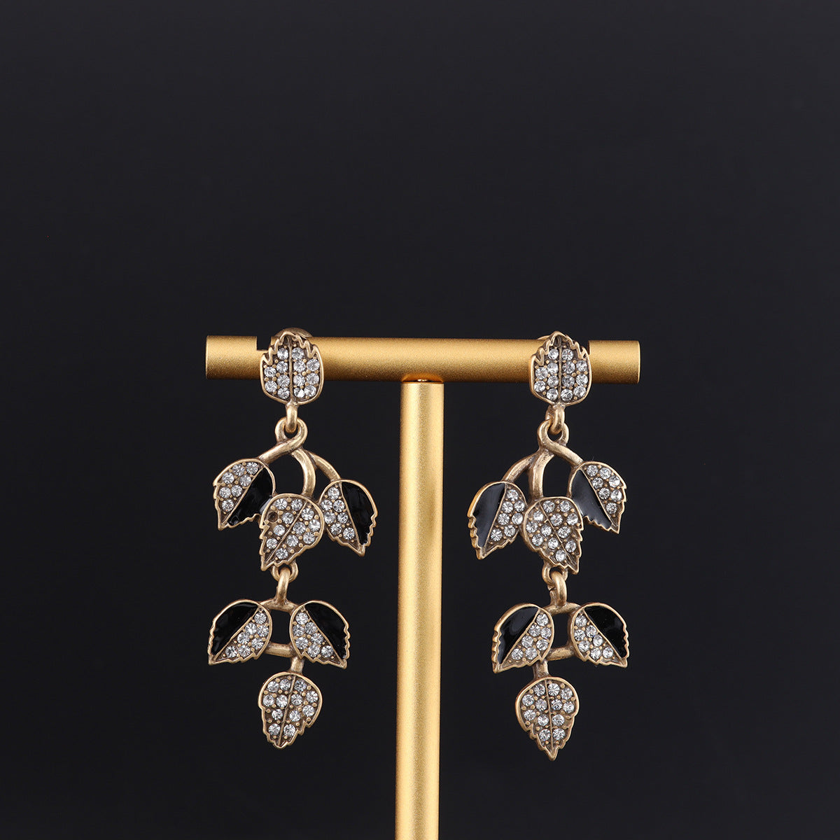 Vintage Cubic Zirconia Leaf Artisan Earrings Timeless Style