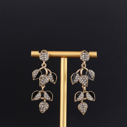 Vintage Cubic Zirconia Leaf Artisan Earrings Timeless Style