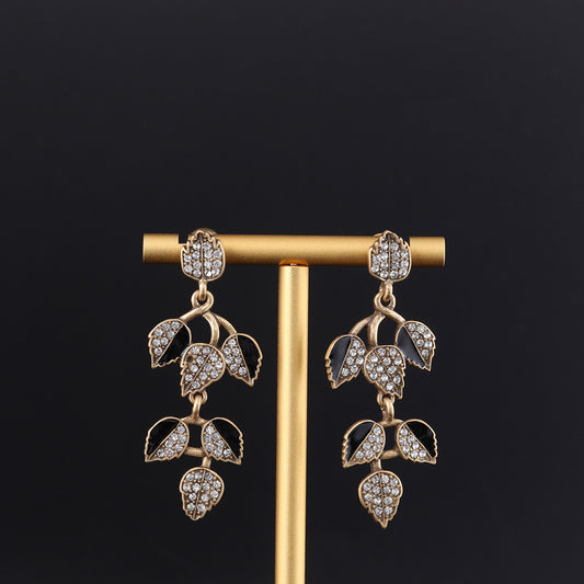 Vintage Cubic Zirconia Leaf Artisan Earrings Timeless Style