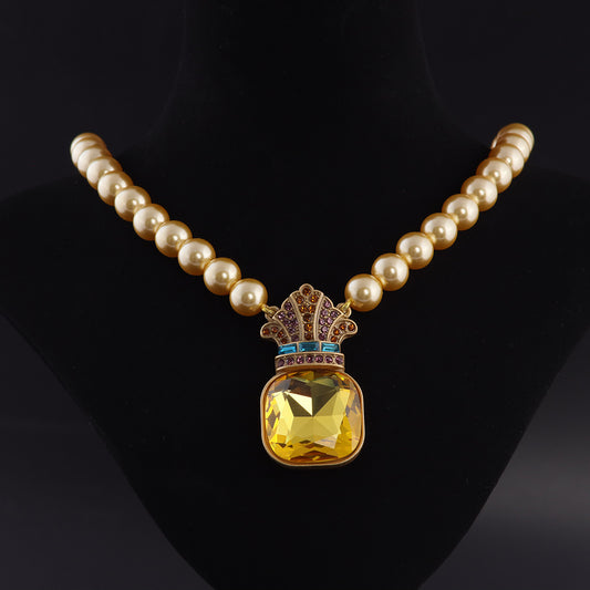 Vintage Timeless Stone Inlay Necklace Gift Jewelry