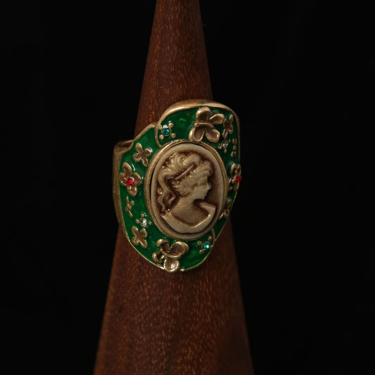 Vintage Enamel Timeless Elegant Open Ring