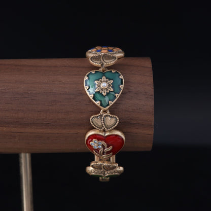 Vintage Enamel Heart Refined Handcrafted Bracelet Handcrafted Design