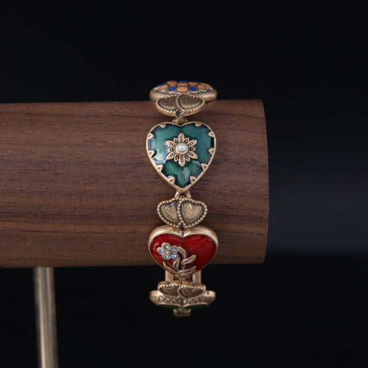 Vintage Enamel Heart Refined Handcrafted Bracelet Handcrafted Design