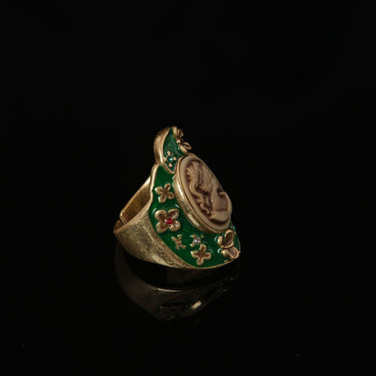 Vintage Enamel Timeless Elegant Open Ring