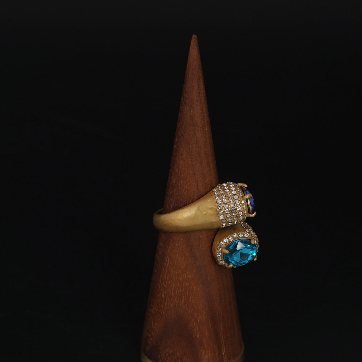Vintage Geometric Refined Stone Inlay Open Ring Gift Jewelry