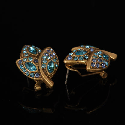 Vintage Crystal Leaf Artisan Earrings Gift Jewelry
