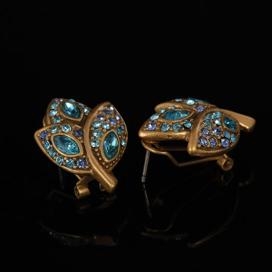 Vintage Crystal Leaf Artisan Earrings Gift Jewelry