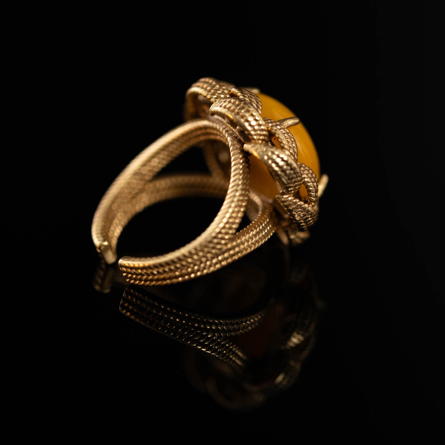 Vintage Natural Stone Geometric Refined Open Ring Handcrafted Design