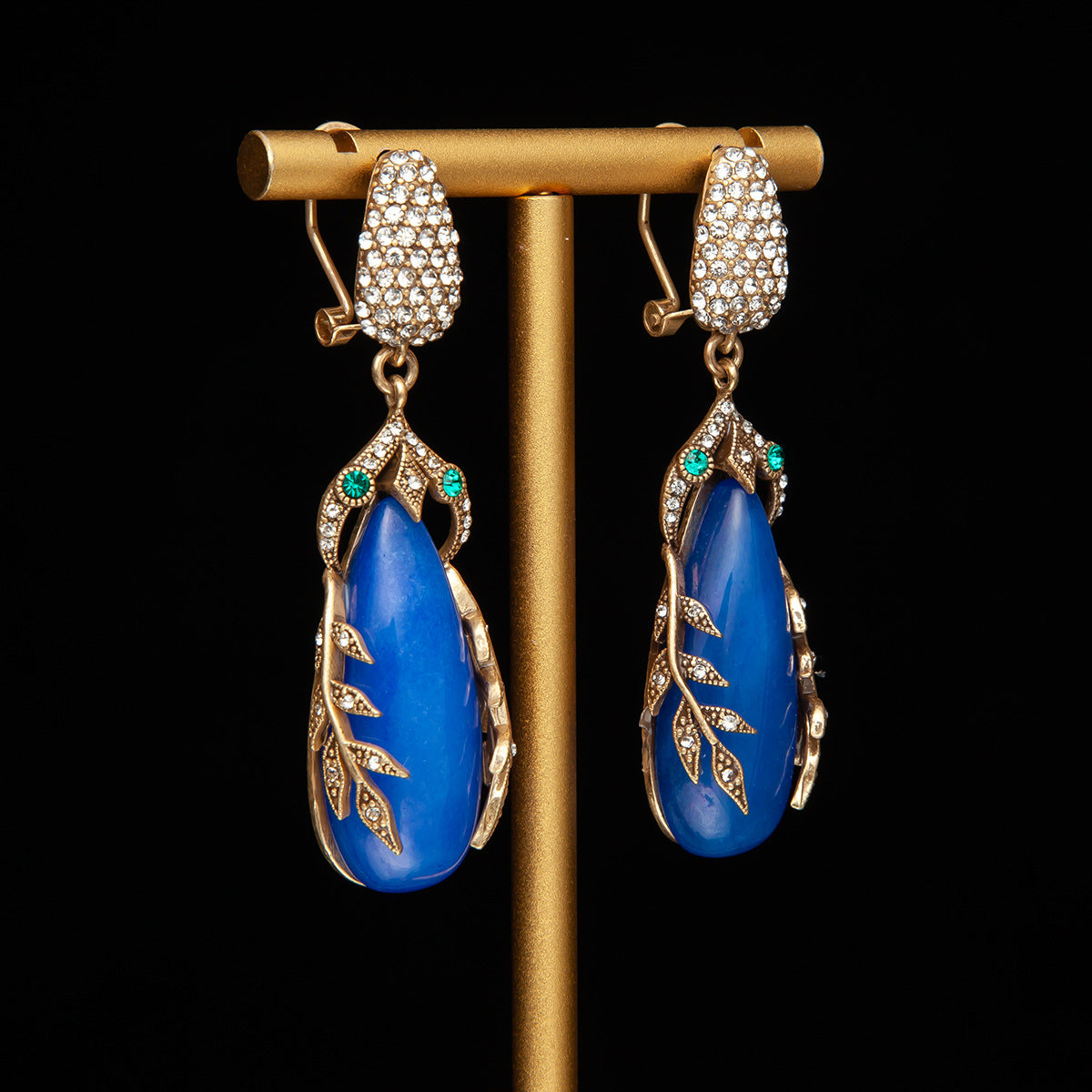 Vintage Natural Stone Statement Earrings Handcrafted Design