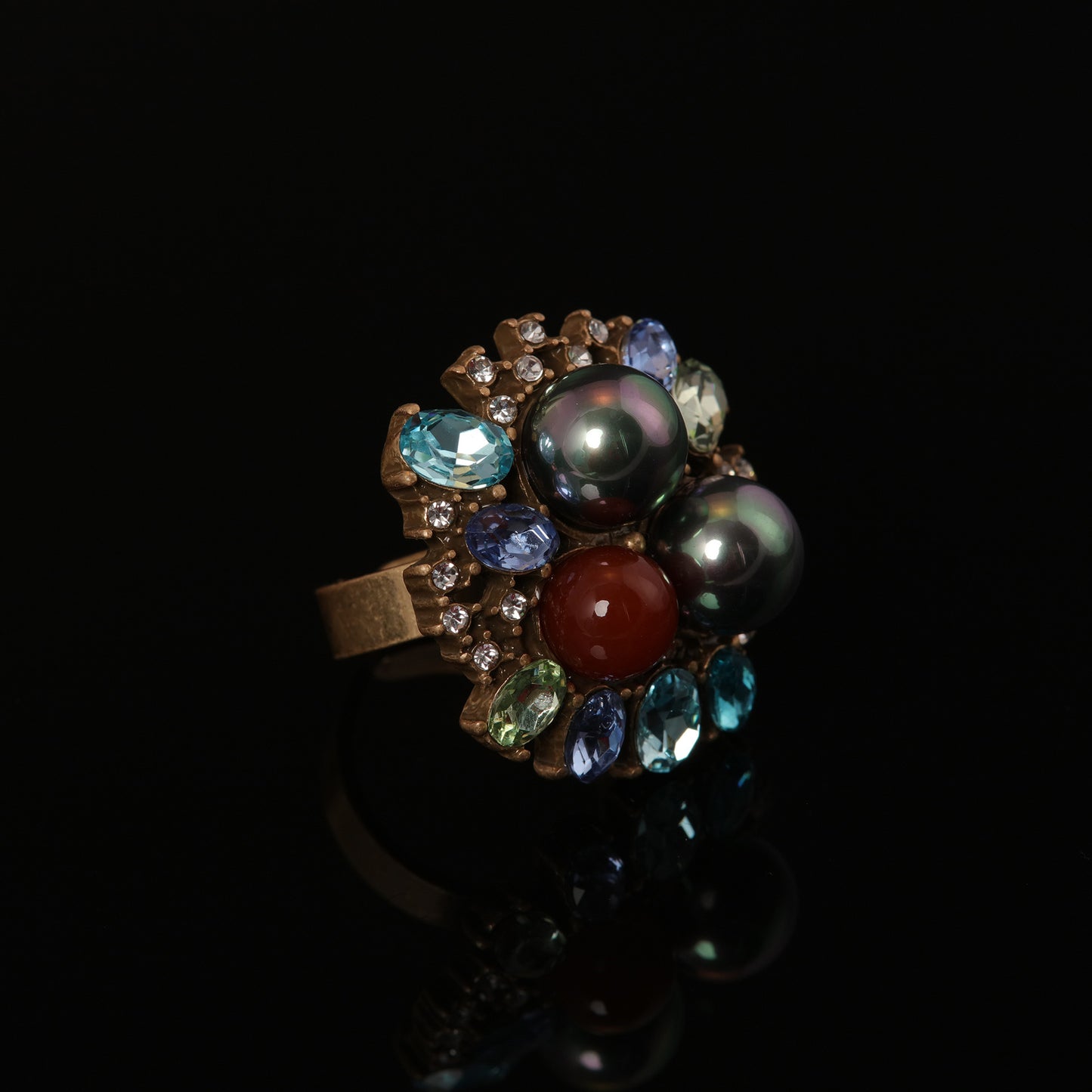 Vintage Pearl Geometric Classic Open Ring Handcrafted Design