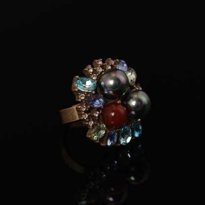 Vintage Pearl Geometric Classic Open Ring Handcrafted Design