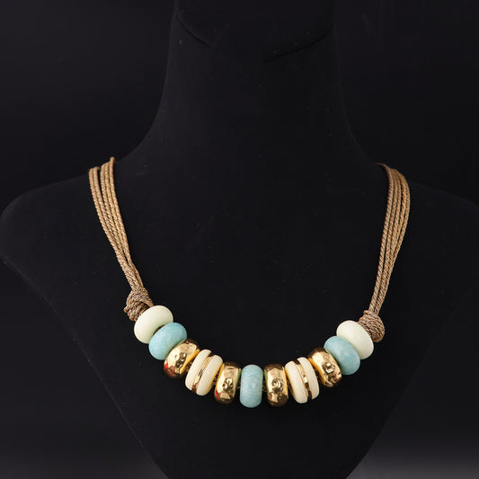 Vintage Natural Stone Geometric Artisan Braided Necklace for Women