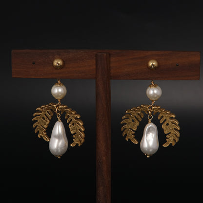 Vintage Pearl Elegant Stone Inlay Earrings for Women