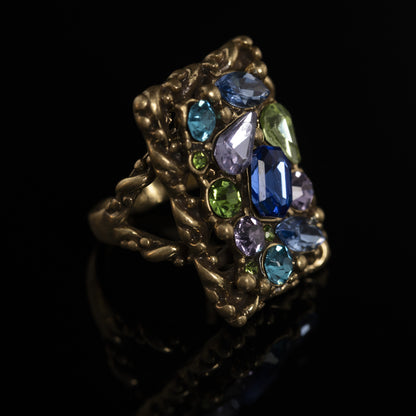 Vintage Natural Stone Geometric Refined Handcrafted Open Ring Gift Jewelry