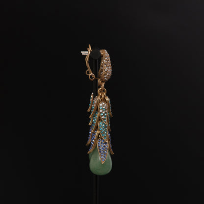 Vintage Natural Stone Leaf Luxury Handcrafted Earrings for Women