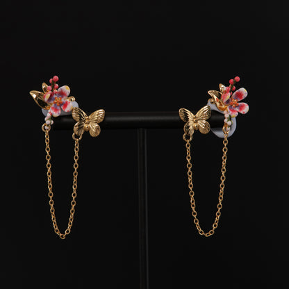 Vintage Enamel Floral Artisan Earrings for Ladies