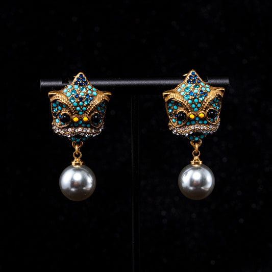 Vintage Pearl Artisan Stone Inlay Earrings Handcrafted Design