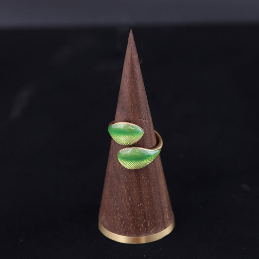 Vintage Enamel Leaf Classic Open Ring Handcrafted Design