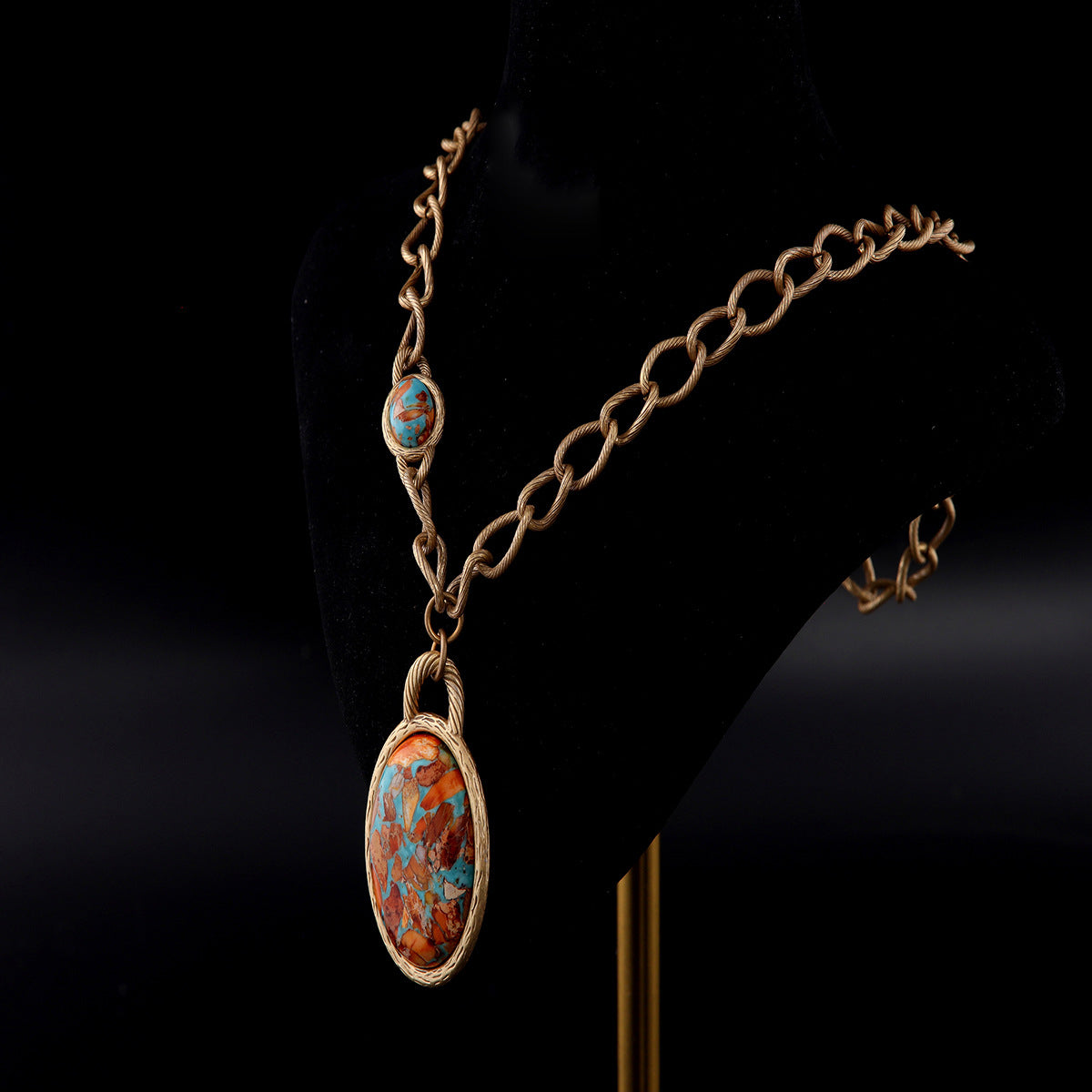 Vintage Natural Stone Geometric Artisan Rope Chain Necklace for Women