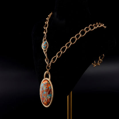 Vintage Natural Stone Geometric Artisan Rope Chain Necklace for Women
