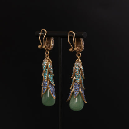 Vintage Natural Stone Leaf Luxury Handcrafted Earrings for Women