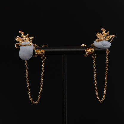 Vintage Enamel Floral Artisan Earrings for Ladies