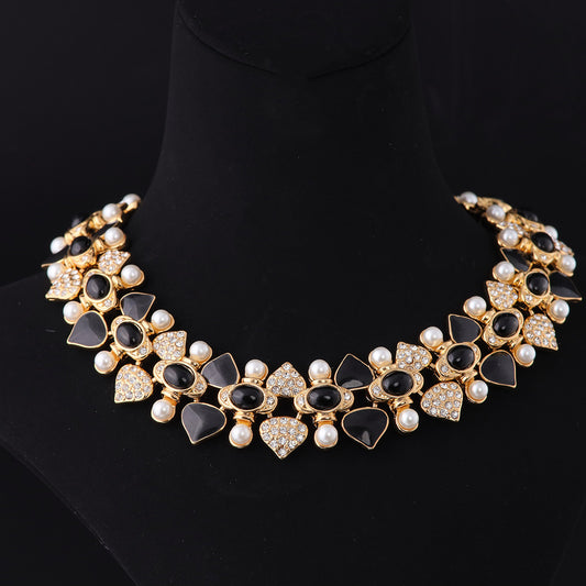 Vintage Cubic Zirconia Geometric Statement Handcrafted Necklace Gift Jewelry