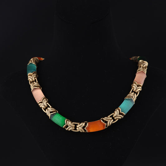 Vintage Glass Geometric Refined Stone Inlay Necklace Gift Jewelry