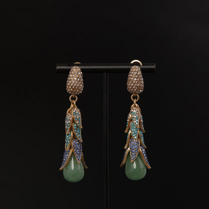 Vintage Natural Stone Leaf Luxury Handcrafted Earrings for Women