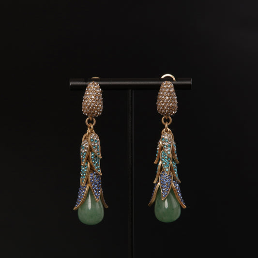 Vintage Natural Stone Leaf Luxury Handcrafted Earrings for Women