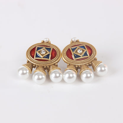 Vintage Pearl Heart Statement Earrings Handcrafted Design